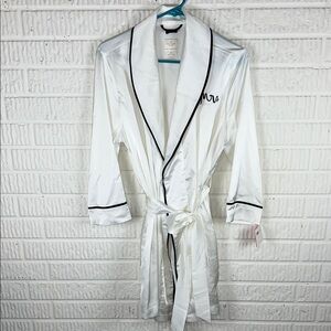 Kate Spade Mrs. White Satin Robe with Black Trim NWT